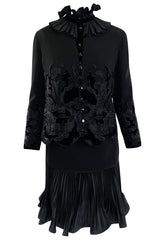 Documented Fall 1994 Valentino Haute Couture Hand Beaded & Pleated Top, Skirt & Jacket Suit Set