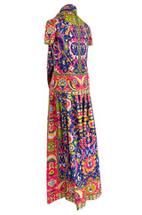 1970s Lanvin Couture Fine Silk Twill Brilliantly Scarf Neck Top & Extra Wide Cut Pant Set