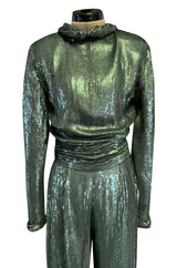 Amazing 1979 John Anthony Couture Sea Green Jumpsuit Completely Covered in Sequins