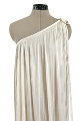 Fabulous 1970s Halston Ivory Pleated One Shoulder Lose & Easy to Wear Dress