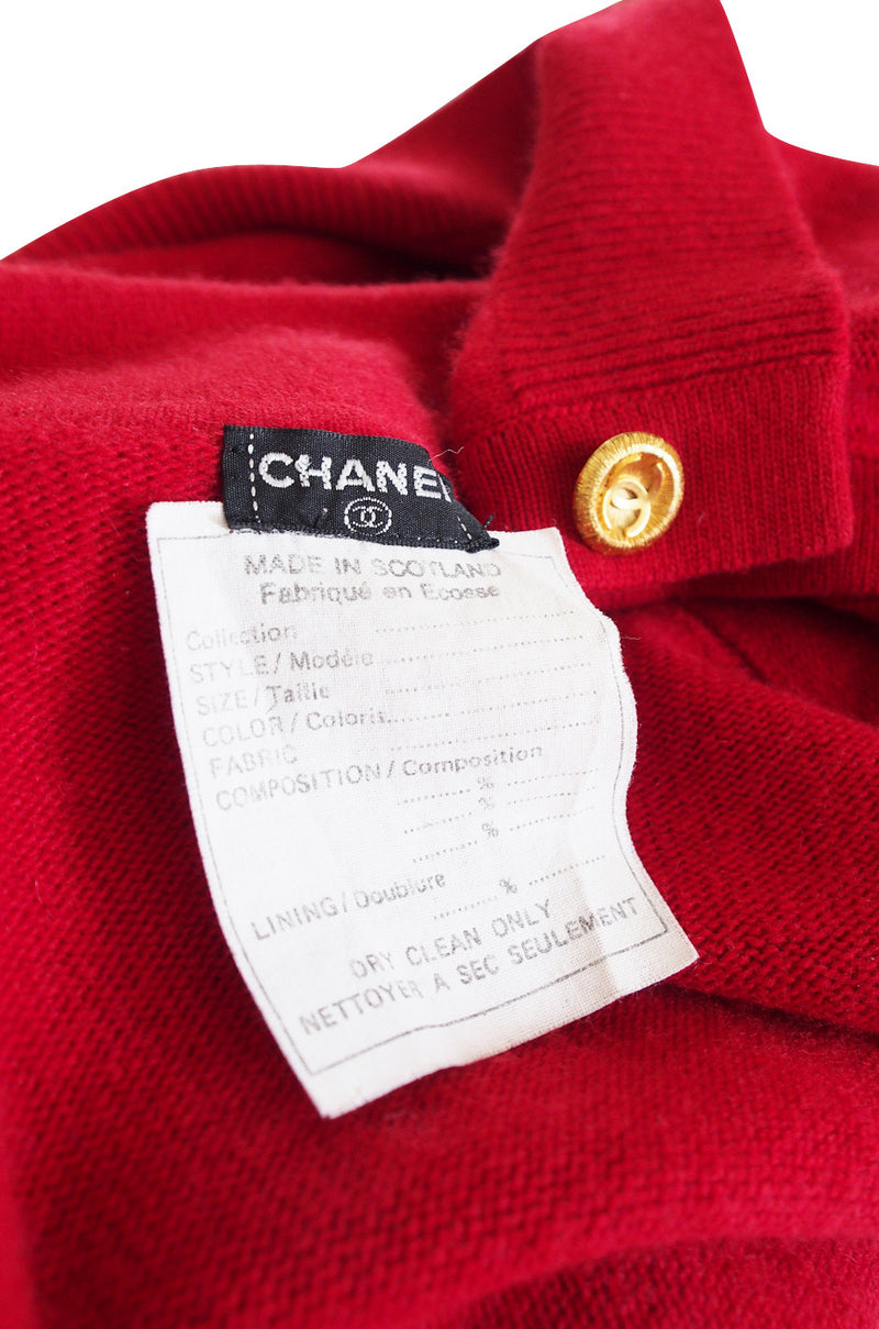 1990s Red Cashmere Chanel Cardigan Sweater