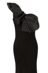 Stunning 1990s Jacques Fath Bow Detailed One Shoulder Bias Cut Dress