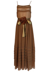 Spring 1978 Unlabeled Christian Dior Haute Couture Silk Dress w Floral Belt