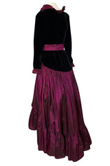 Fall 1980 Yves Saint Laurent Silk Taffeta & Velvet Dress w Asymmetrical Hem