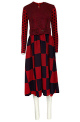 Documented 1971 Rudi Gernreich Red & Navy Check Dress w Belt