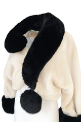 1994 Franco Moschino Ivory & Black Question Mark Faux Fur Cropped Jacket