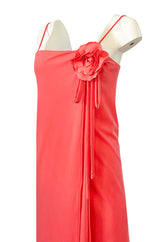 1970s Jack Bryan Layered Coral Jersey Full Length Maxi Dress