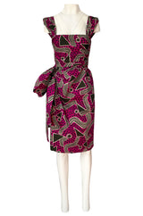 Resort 1983 Yves Saint Laurent Printed Cotton Hip Swag Sarong Dress