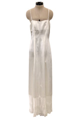 Ethereal 1930s Ivory Silk Tulle Net Dress w Pale Lavender & Cream Floral Embroidery