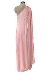 Prettiest 1978 Halston Pale Pink Pastel Nylon Jersey One Shoulder Draped Dress