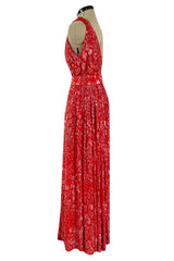 Spectacular 1980s Salvatore Ferragamo Red Glass Beaded One Shoulder Dress