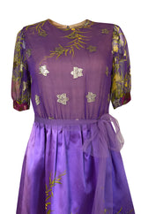 1960s Oscar de la Renta Prettiest Painted Floral Silk & Metallic Dress