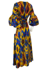 Recent Zazi Handmade Vintage Ikat Silk Blue & Gold Caftan Dress