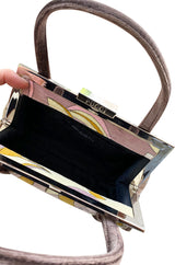 1990s Pucci Pink and Taupe Print Frame Top Handle bag