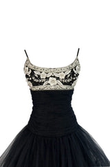 1980s Bellville Sassoon Appliqued Bodice & Princess Skirted Tulle Dress