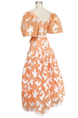 1960s Arnold Scaasi Couture Peach Silk Organza Dress w Incredible Sleeves