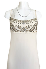 1990s Valentino Trained Backless Ivory Silk Dress w Sequin & Bead Detail
