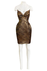 Documented Fall 1997 Thierry Mugler Gold Bronze Brocade Strapless Dress w Formed Pointed Cups