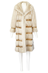 Rare 1960s Christian Dior Pale Ivory Mink Coat w Python Snake Insets