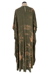 Stunning Spring 2016 Valentino Runway Muted Gold Painted Green Silk Caftan Dress