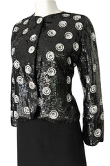 1986 Bill Blass Well Documented White Button & Dot Sequin Jacket & Skirt Set