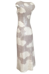 Iconic 1973 Halston Cloud Dress in Silver Grey & Ivory Covered with Iridescent Sequins