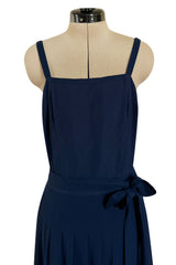 Chic 1970s Christian Dior by Marc Bohan Minimalist Blue Silk Chiffon Drop Waist Dress