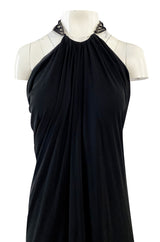Fall 2005 Alexander McQueen Black Draped Silk Jersey Crepe Dress w Beaded Collar