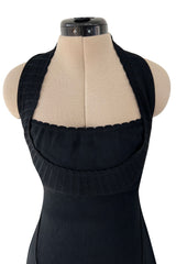 Documented Spring 1992 Azzedine Alaia Black Knit Mini Dress w Curving Halter Neckline