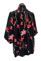 Wonderful 1980s Hanae Mori Vibrant Floral Print Silk Crepe Swing or Tent Jacket