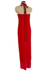 Easy to Wear Fall 1994 Bill Blass Red Silk Crepe Gathered Front Halter Dress