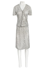 Fall 1975 Emanuel Ungaro Haute Couture Silver Grey Lace & Sequin Top & Skirt Evening Set