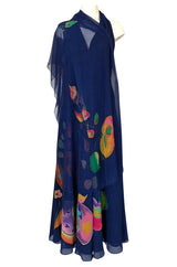 c.1972 Unlabeled Karl Lagerfeld Chloe Hand Painted Halter Dress & Scarf