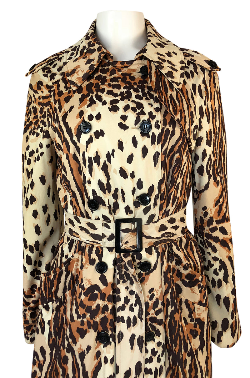 1960s Rain-Paka Traveler Jersey Leopard Print Foldable Trench Coat