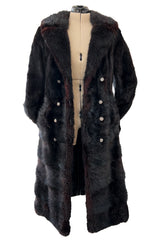 Gorgeous 1970s Christian Dior by Frederic Castet Rich Brown-Black Fur Coat w Tie Belt