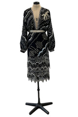 Sexy 1982 Fabrice Simon Black Densely Beaded Silk Chiffon Dress w Plunge Front