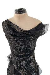 Mid-2000s Christian Dior by John Galliano Metallic Eyelash Lame Bias Cut Silk Chiffon Dress