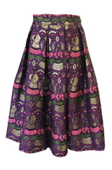 1950s Saks Fifth Avenue Purple & Gold Metallic Silk Brocade Novelty Skirt