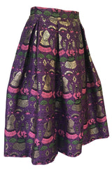 1950s Saks Fifth Avenue Purple & Gold Metallic Silk Brocade Novelty Skirt
