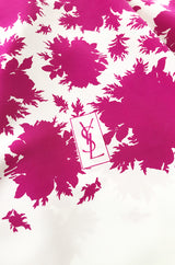 Huge 1970s Yves Saint Laurent Bright Pink & Ivory Print Silk Scarf