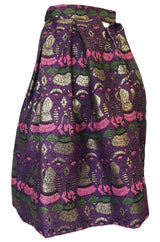 1950s Saks Fifth Avenue Purple & Gold Metallic Silk Brocade Novelty Skirt