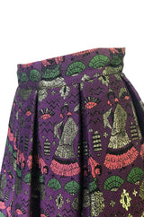 1950s Saks Fifth Avenue Purple & Gold Metallic Silk Brocade Novelty Skirt