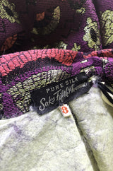1950s Saks Fifth Avenue Purple & Gold Metallic Silk Brocade Novelty Skirt