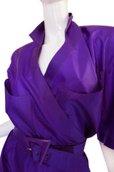 1980s Purple Parachute Silk Thierry Mugler Wrap Dress