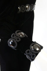 Late 1960s Miss Dior Velvet Midi Dress w Large Bead and Cord Detailing