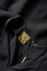 1960s Moss Crepe Black Biba Mini Dress