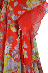 1960s Red Floral Print Jean Varon Caftan