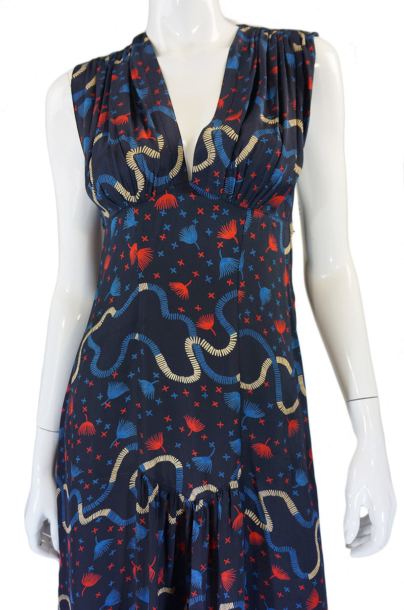 1970s Silk Ossie Clark Plunge Silk Dress