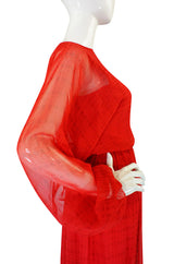 1970s Red Chiffon Victor Costa Maxi