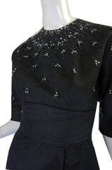1950s Silk Beaded Cocktail Black Dress
